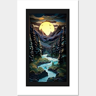 Golden moon in the style of layered cut paper diorama Posters and Art